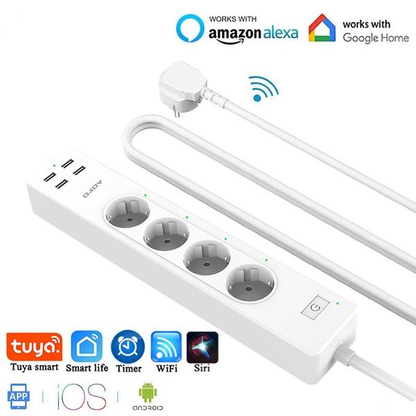 

smart power plugs wifi strip 4 eu outlets plug with usbcharging port timing app voice control work alexa google home assistant
