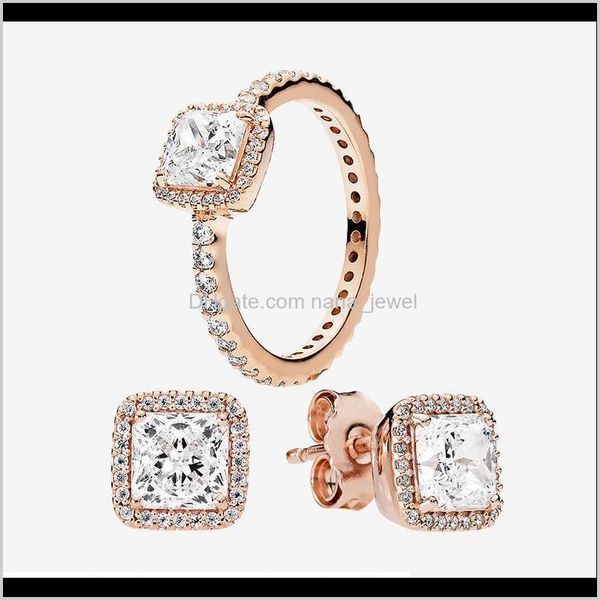 

ring earring sets authentic 925 silver jewelry for designer square cz diamond elegant stud earrings with original box st0yb 3mduq, Slivery;golden