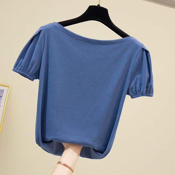 

for women 2021 solid short-sleeved shirt blusas chiffon spliced slash neck puff sleeve black harajuku shirts 0686 women's blouses &, White