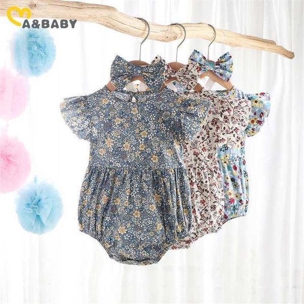 

ma&baby 0-24m summer flower born infant baby girls romper ruffles jumpsuit playsuit sleeveless clothes costumes 211101, Blue