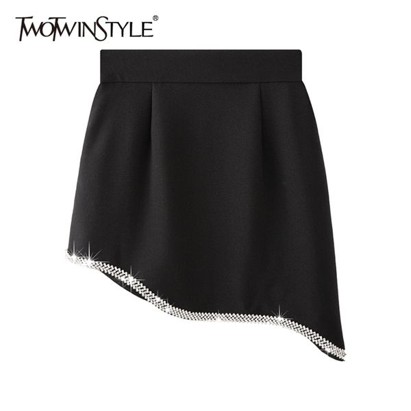 

black asymmetrical mini skirt for women high waist patchwork diamond skirts female summer fashion clothing 210521