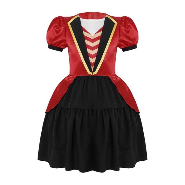 

girl's dresses kids girls halloween circus ringmaster costume short sleeves ruffle hem tutu dress fairy tale princess birthday party, Red;yellow