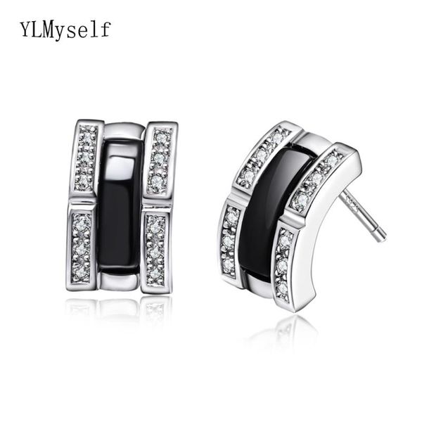 

stud 2021 elegant earrings with cz stones trendy jewelry black for women, Golden;silver