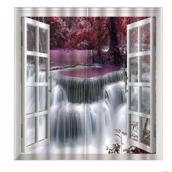 

modern pastoral scenery forest river waterfall curtain digital print for living room bedroom blackout window drapes decor &