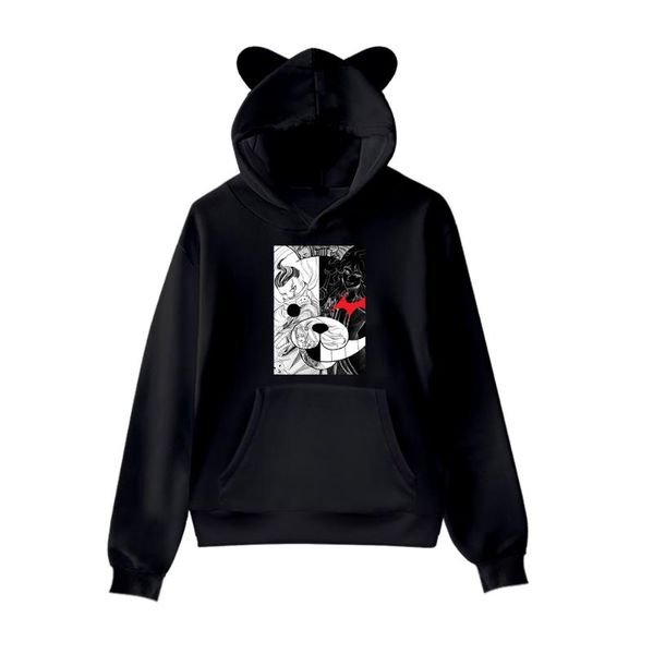 

men's hoodies & sweatshirts print printing anime monokuma cat ear men women casual kids hooded hip hop black pullovers outwear