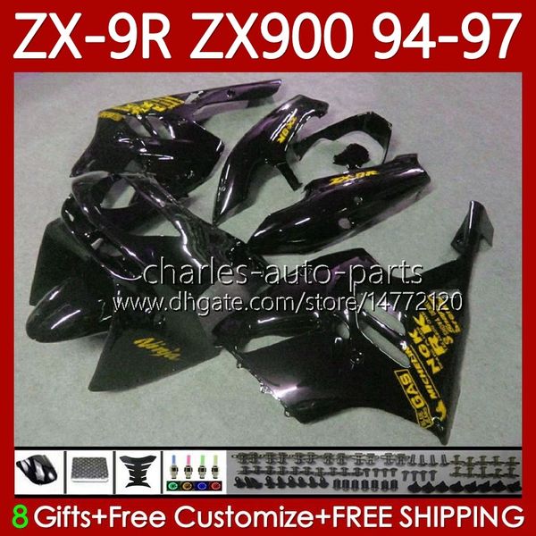 OEM Bodywork para Kawasaki Ninja ZX-9R ZX 9R 9R 900 CC ZX-900 1994-1997 Bodys 100no.158 ZX9 R ZX900 Black Yellow ZX900C 1994 1995 1996 1997 900cc ZX9R 94 95 96 97 Kit de Fairing