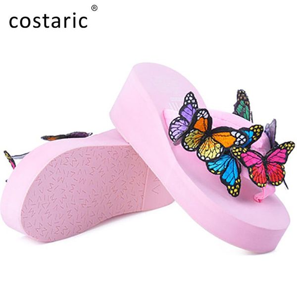

size 35-42 butterfly flip flops lightweight slippers women summer beach slides outdoor slipper wedge, Black