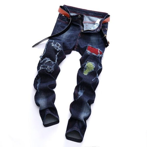 

men's jeans workwear fashion design brand casual direct sales straight stretch denim hip hop, Blue