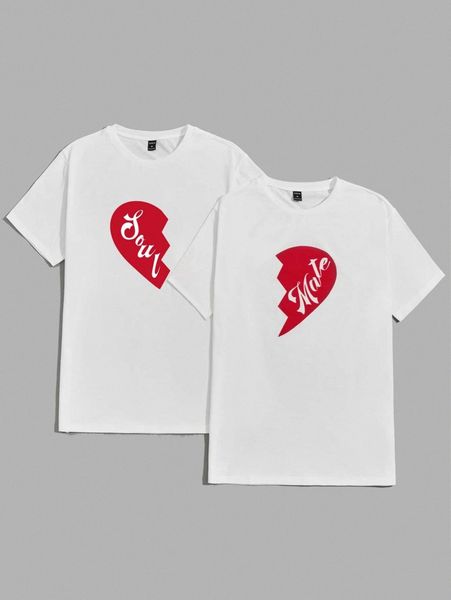 

men 2pcs letter and heart print e0qi#, White;black