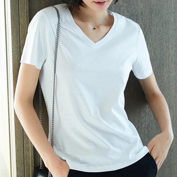 

white short sleeve thin womens t shirt bottoming summer cotton loose double sided mercerized women