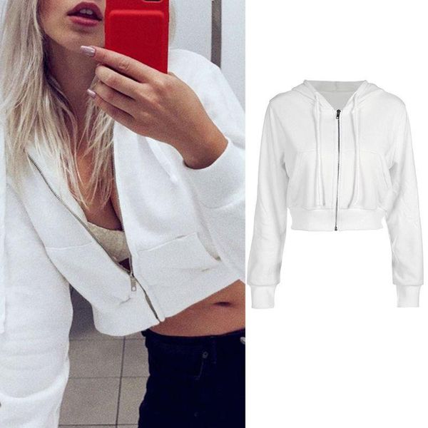 

women's hoodies & sweatshirts women autumn spring long sleeve drawstring cropped full zip up jacket loose short sweatshirt outwear coat, Black