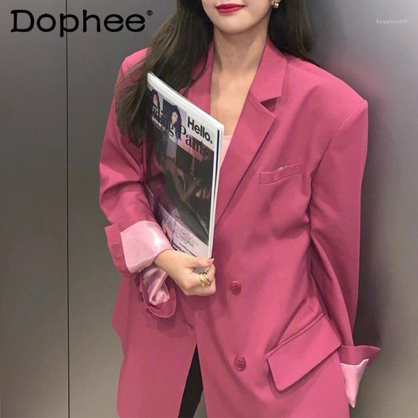 

women's suits & blazers elegant office lady suit coats fall 2021 fashion women clothing loose oversized slimming double breasted rose p, White;black