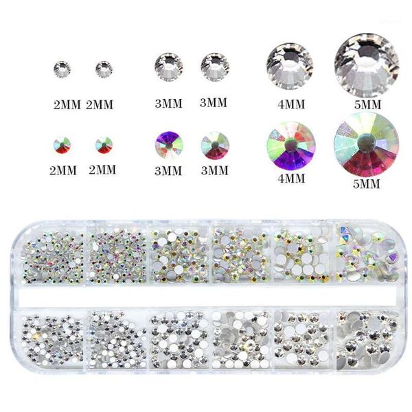 

nail art rhinestone 2 boxes 3d glitter decorations 12-grid crystal gems stickers ab color for decor rhinestone1, Silver;gold