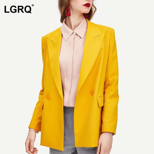 

women's suits & blazers [lgrq] women yellow temperament casual blazer notched neck long sleeve fit jacket fashion tide spring autumn 20, White;black