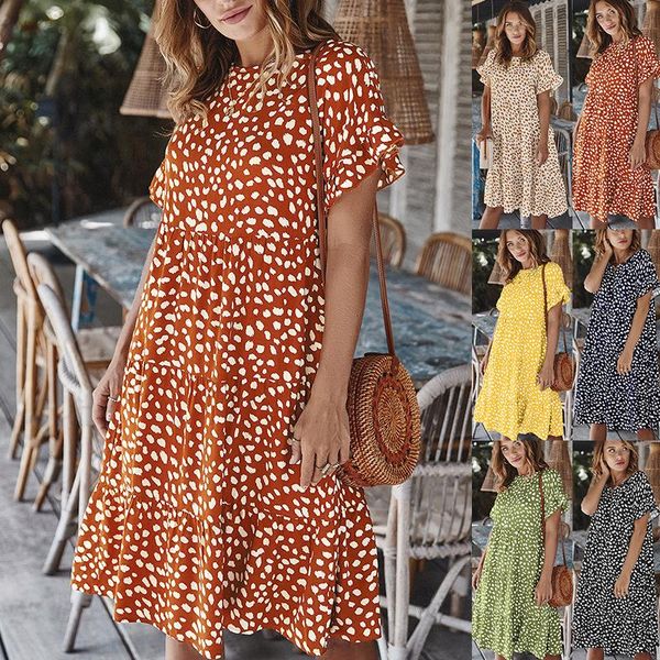 

women's swimwear 2021 summer temperament loose lotus leaf sleeve polka dot light cooked dress beach, White;black