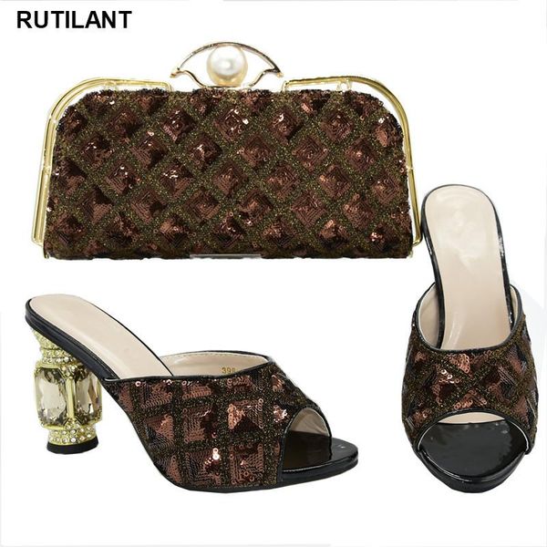 

arrival ladies italian shoes and bag set african sets 2021 nigerian women metal decoration party dress, Black