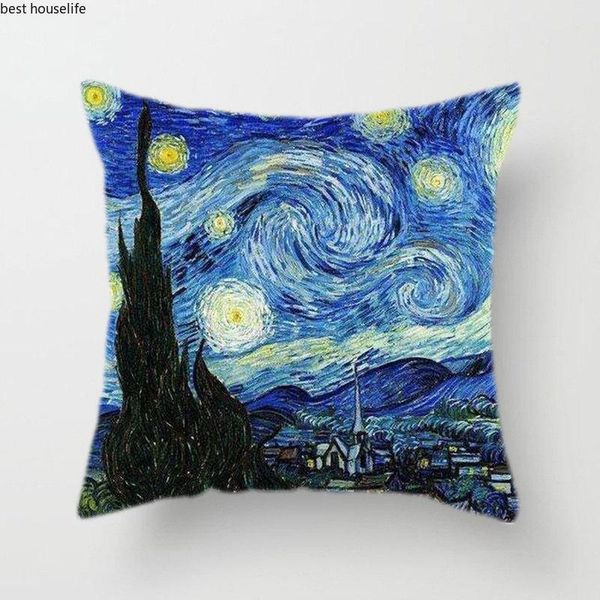 

cushion/decorative pillow oil painting cushion cover sofa home decorative covers sunflower self-portrait starry sky print pillowcase dakimak