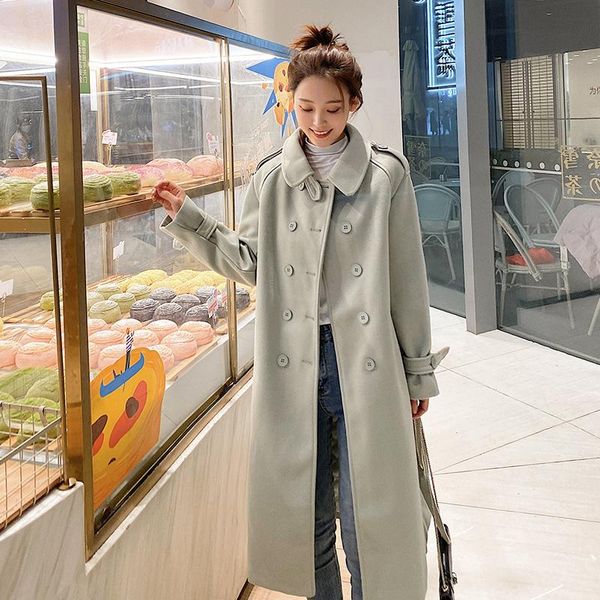 

women's wool & blends hepburn woolen overcoat middle and long style knee straight high-end in autumn winter 2021, Black
