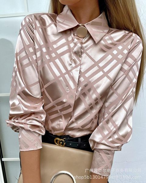 

women's blouses & shirts wepbel shirt metal buckle hidden hook lape chiffon design sense loose beige stripes satin western style elegan, White