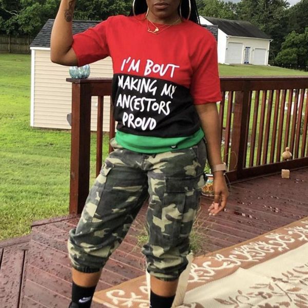 

women's t-shirt pan-africanism fashion contrast print short-sleeved, White