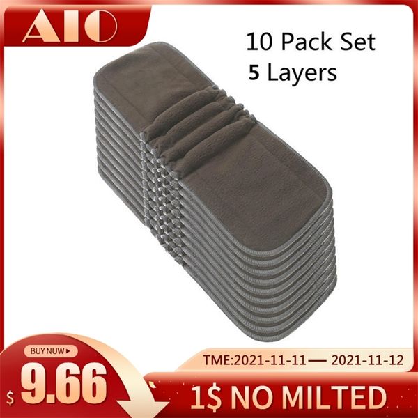 

10pcs baby nappies bamboo charcoal liner nappy ecological diaper inserts for baby reusable eco-friendly washable cloth diaper 211028