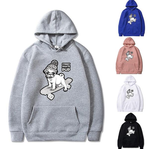 

men's hoodies & sweatshirts skateboarding dog pattern print pullover fashion hip hop streetwear sweatshirt girl student casual top, Black