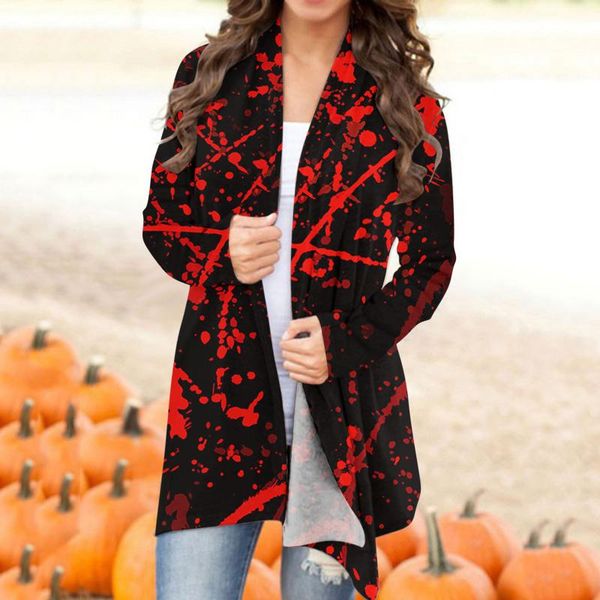 

women's knits & tees women halloween cardigan fashionable pumpkin animal cat printing jacket long sleeve coat female autumn winter plus, White