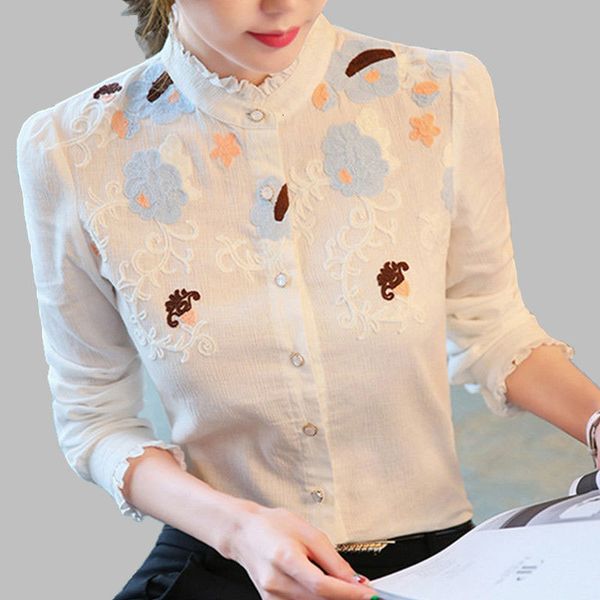 

arrival spring fall fashion women's shirt plus size long sleeve embroidered all-mated casual chiffon shirts d198, White