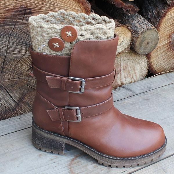 

sports socks crochet knitted button cuffs ers short boot female girls winter warm fashion, Black