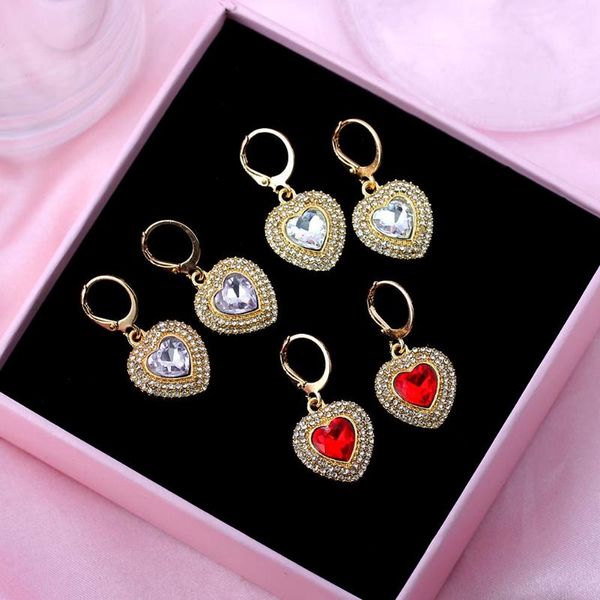 

dangle & chandelier flatfoosie heart rhinestone drop earrings for women gold color cz geometric fashion statement jewelry gift, Silver