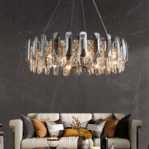 LUZULO Modern Living Room de Gold Gold E14 Luzes pendentes LED Luster K9 Lâmpada de lâmpada de metal redonda de cristal K9 Lâmpadas de luminária de metal