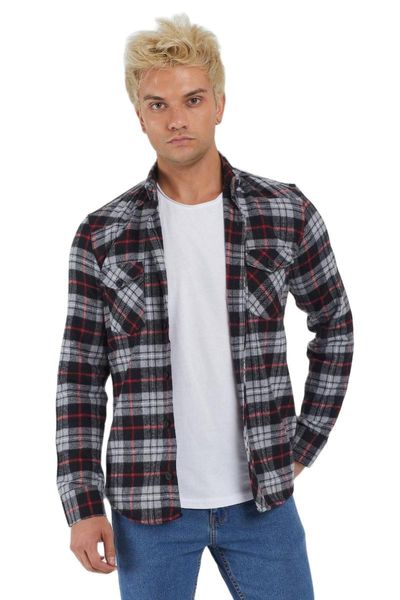 

men's casual shirts men long sleeve button down plaid shirt slim fit muscle dress double pocket checked lumberjack, White;black