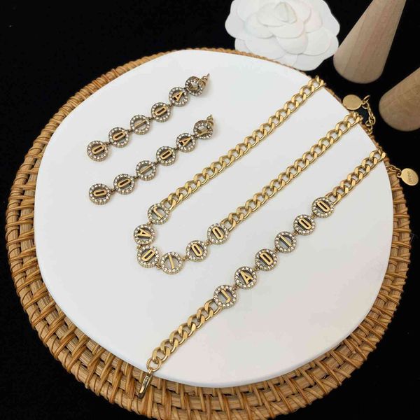 

d family / di letter neck chain necklace high version brass bracelet s925 earrings, Golden;silver