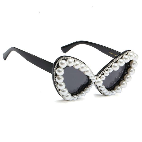 

sunglasses luxury cat sunglasses women rhinestone pearl sun glasses female fashion cute ladies eye wear colorful diamond, Black