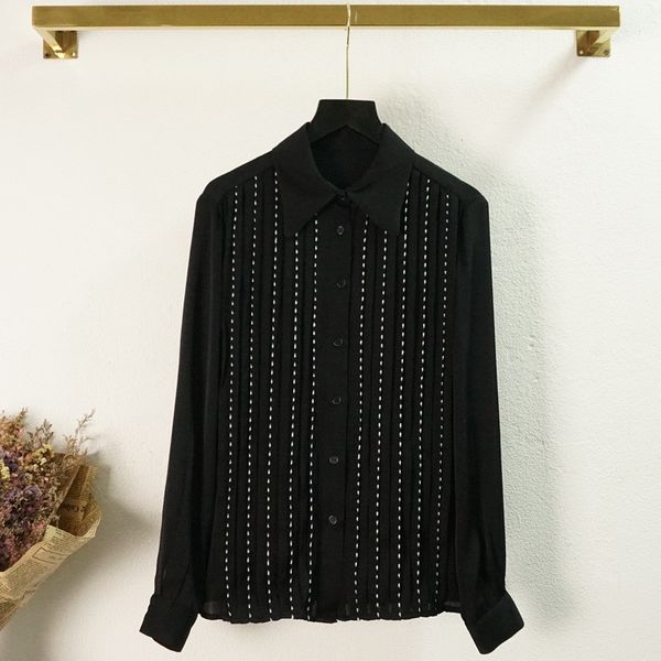 

women's blouses & shirts 2021 spring women 93% silk stripe elegant black fashionable c793, White