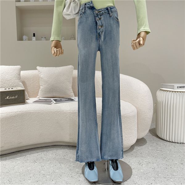 

spring summer fashion niche women waist design skinny high-waisted jeans, Blue