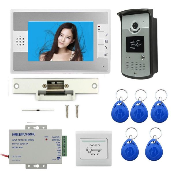 

video door phones 7" lcd phone intercom system rfid access control kit outdoor camera electric strike lock