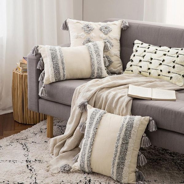 

cushion/decorative pillow beige grey tassels cover living room decoration emboridery cushion 45x45cm/30x50cm tufted home sofa