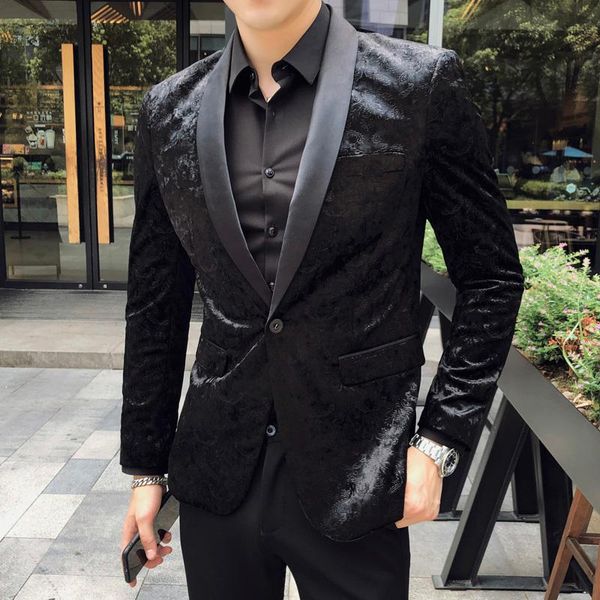 

luxury velvet men blazer business dress stage formal wedding blazers casual slim fit suit coat jacket 5xl men's suits &, White;black