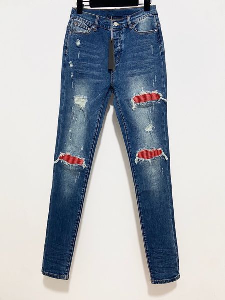 

distressed jeans for men designer jean slim fits long pants skinny blue knee red spell leather destroy the quilt ripped hole fashion men des