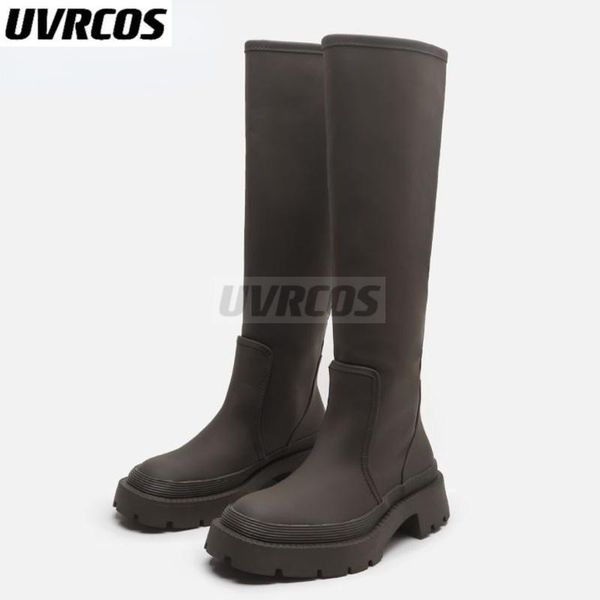 

boots 2022 women long flat winter warm knee high fashion shoes female footwear size 35-40, Black