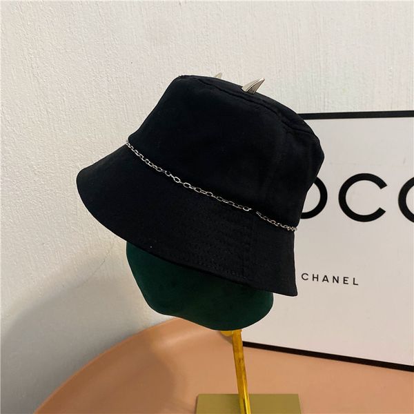 

net red horn chain fisherman's female spring and summer women's sunscreen basin hat outdoor leisure bucket hat, Yellow