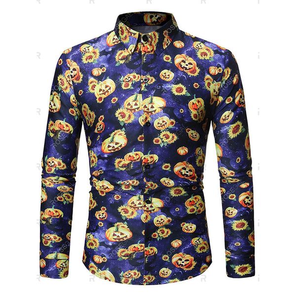 

halloween men's pumpkin sunflower print long sleeve shirt, White;black