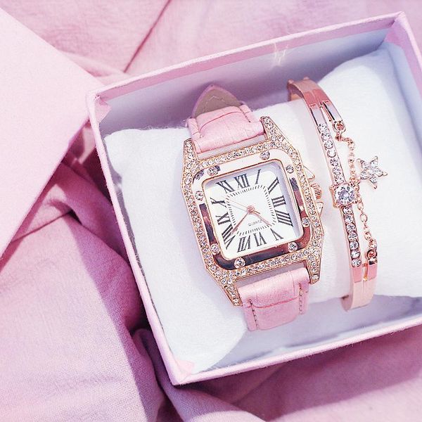 

wristwatches women diamond watch starry luxury bracelet set watches ladies casual leather band quartz wristwatch female clock zegarek damski, Slivery;brown