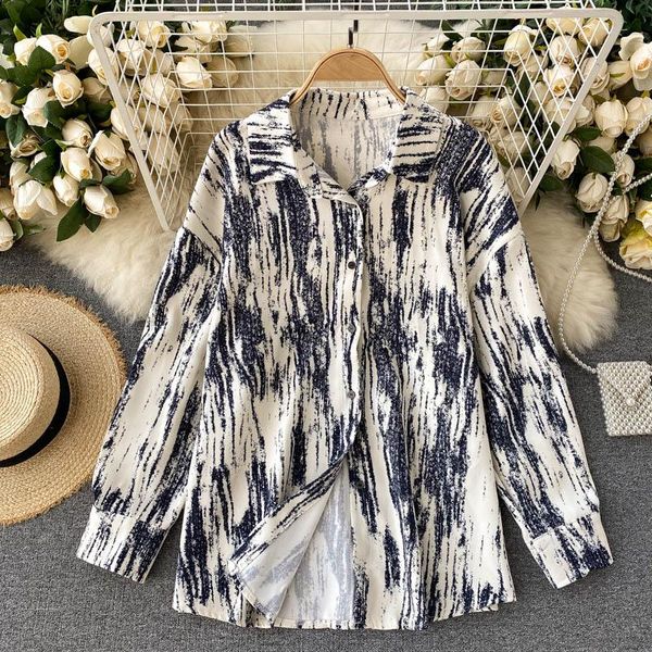 

women's blouses & shirts summer blouse korean retro lapel irregular wave long sleeve slim loose female de333, White