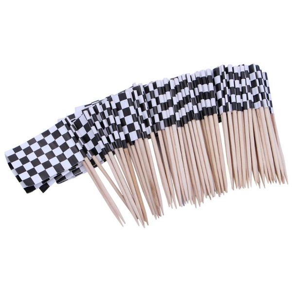 

pack of 100 racing flag toothpicks checkered picks appetizer fruit sticks for cocktail party - black and white forks