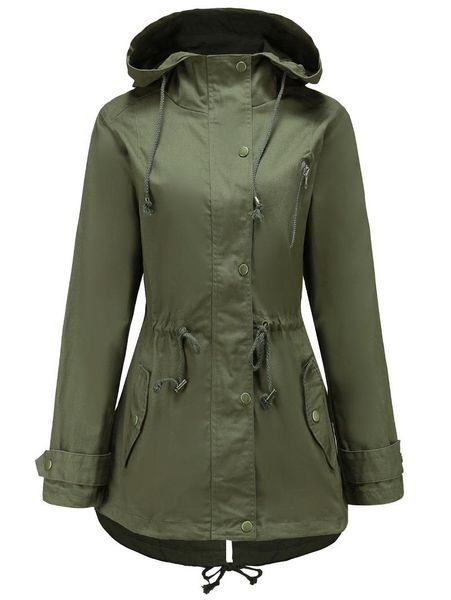 

women's trench coats plus size drawstring waist tunic coat, Tan;black