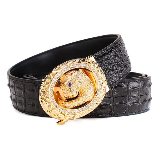 

men belts leather strap automatic buckle belt leopard fashion latest crocodile business casual, Black;brown
