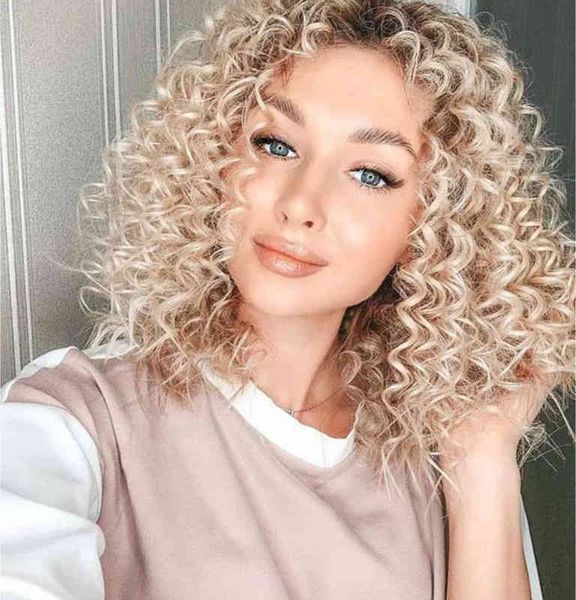 

wig exploding head female short curly blonde small headgear, Black;brown