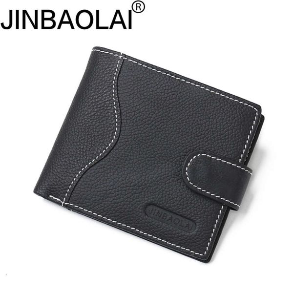

the wallet jinbaolai men's wallet head leather buckle splicing us dollar wallet, Black